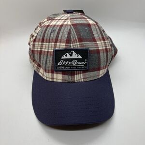 Eddie Bauer Unisex Blue Plaid Flannel Cap Hat Adjustable 100% Cotton
